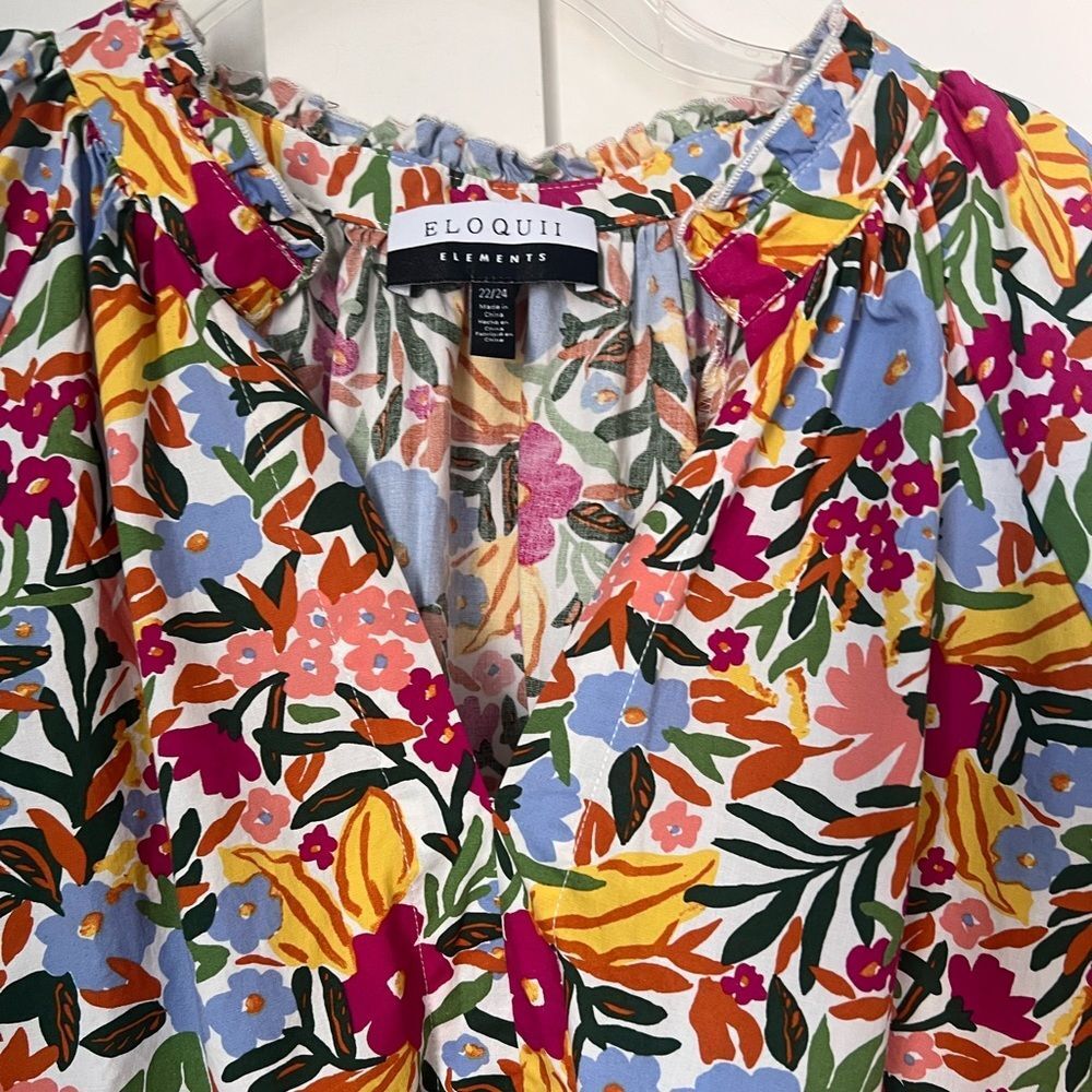 ELOQUII Elements Multicolor Tiered Floral  Summer Vacation Easy Dress Sz 22 - Picture 7 of 13